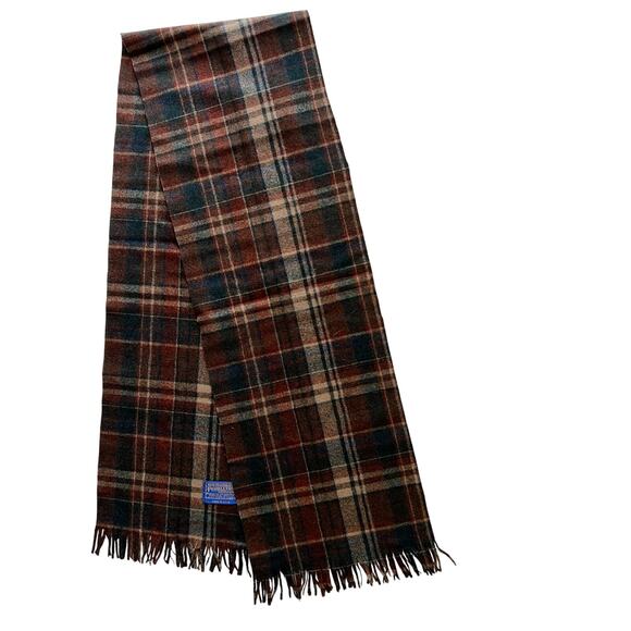 Pendleton Woolens - Multicolor Plaid Fringed Wool Scarf - USA Made - Picture 1 of 4
